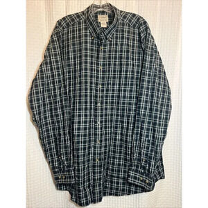 L.L. Bean Shirt Mens XLT XL Tall Navy Green Plaid Button Down Long Sleeve U10